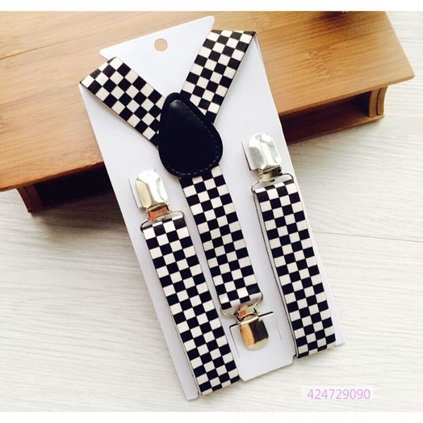 

25 cm width boys girls children toddlers perform suspenders belts & accessories braces black and white checker clipon adjustable elastic sus, Black;white