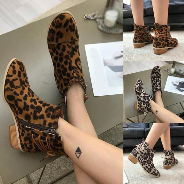 

muqgew fashion women ankle short print booties leopard print suede boots shoes zipper boots #30, Black