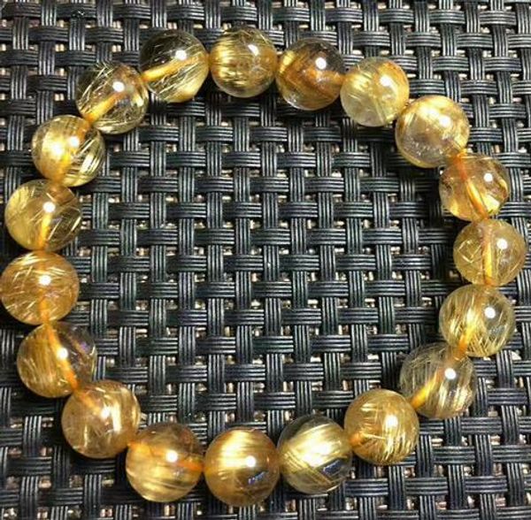 

natural gold brazilian hair crystal beaded bracelet 10.6mm, Black