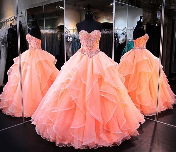 

sweetheart ball gowns quinceanera dresses with crystal beaded organza ruffles prom pageant dress long teens formal wear gradustion dress, Blue;red