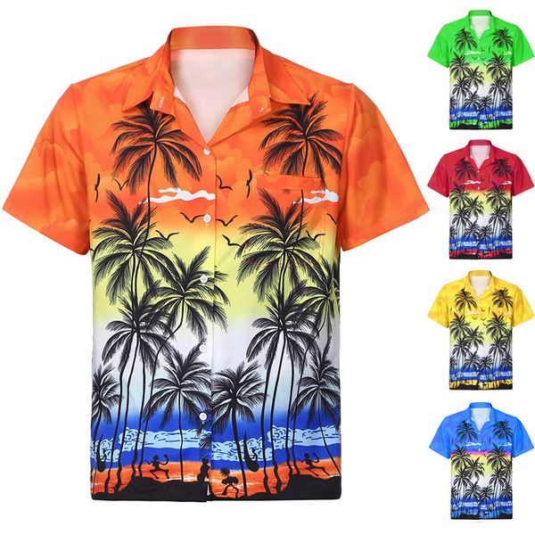 

2019 new male hawaiian shirts fashion men's casual button hawaii print beach short sleeve quick dry blouse s-2xl, White;black