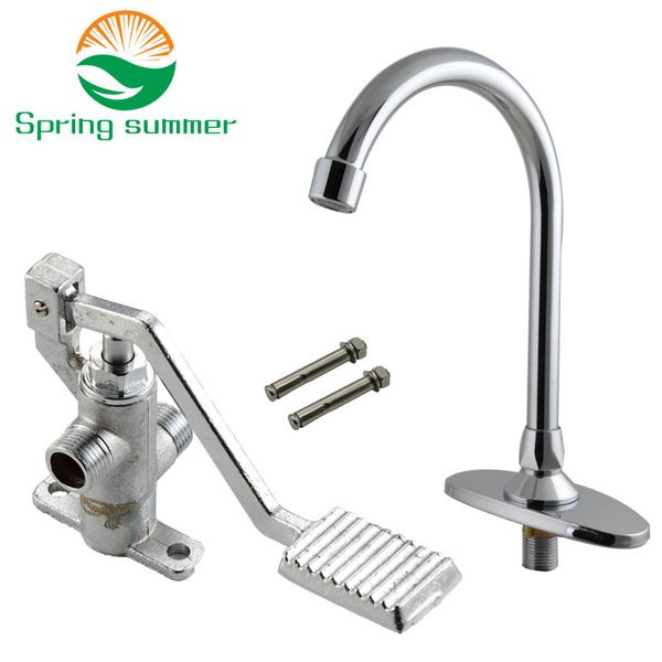 

spring summe brass bathroom medical laboratory basin faucet tap copper foot pedal basin mixer water faucet taps single cold wat
