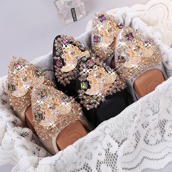 

all-match big size shoes woman pointed toe shallow mouth crystal soft dress flats women women's moccasins modis casual female, Black