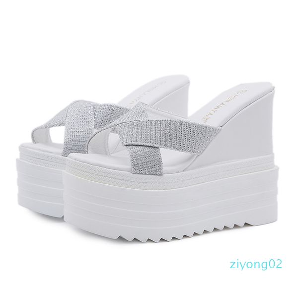 

on a wedge women genuine leather shoes slippers summer heeled mules platform peep toe slides low heels soft fabric super high z02, Black