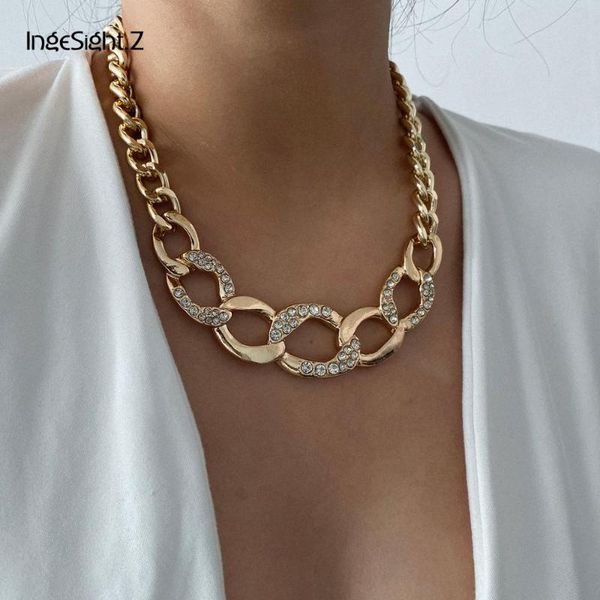 

ingesight.z gothic iced out rhinestone curb cuban choker necklaces collar women punk hip hop chunky thick long necklace jewelry, Silver