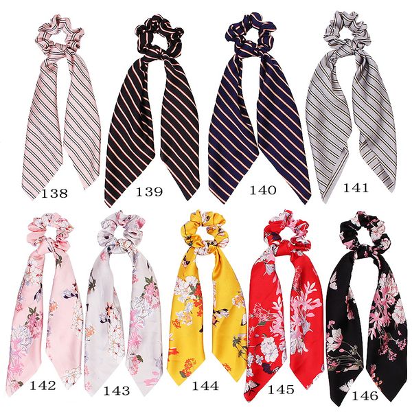 

hair scrunchie streamer accessories women girl elastic hairbands scrunchies flowers stripe ribbon turban horsetail hair ties 20pcs f416a, Slivery;white