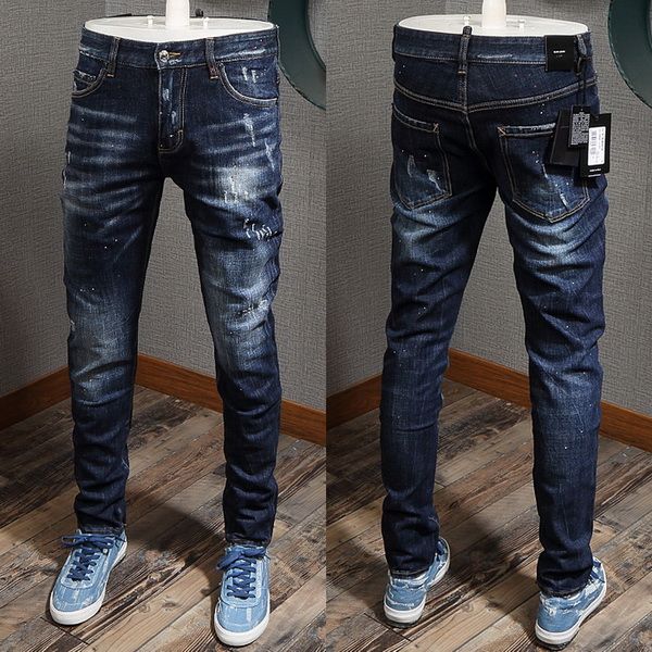 

мђжкие ковбойкие бѬки us euro fashion design metal match chain accent повѬежденне джин skater fit rip de, Blue