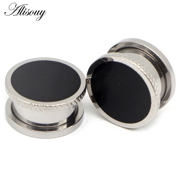 

alisouy 2pcs black rubber ear gauges piercing ear plugs tunnel expander stretcher screw stainless steel hiphop body jewelry, Slivery;golden