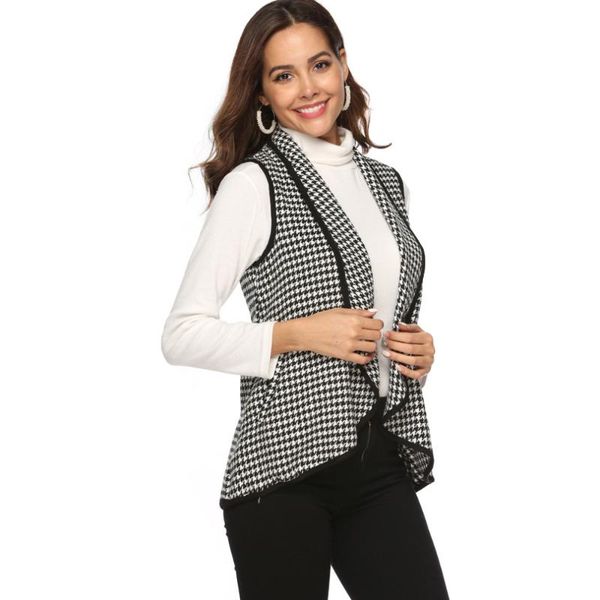 

женская мода жилет управление леди карман рукавов пальто chalecos para muj плед chaleco mujer outwear casual марка colete feminino, Black;white