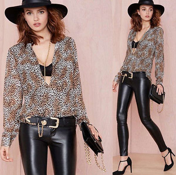 

women's loose chiffon long sleeve shirt casual leopard blouse, White