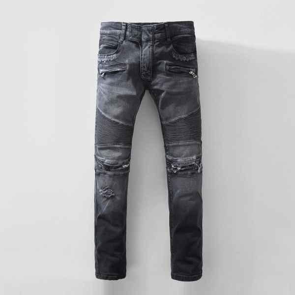 

new designer mens jeans skinny pants casual luxury jeans men fashion distressed ripped slim motorcycle moto biker denim hip hop pants, Blue