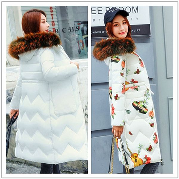 

double sided coat jacket hooded winter jacket women parkas women's printing fur collar slim outerwear female plus size, Black