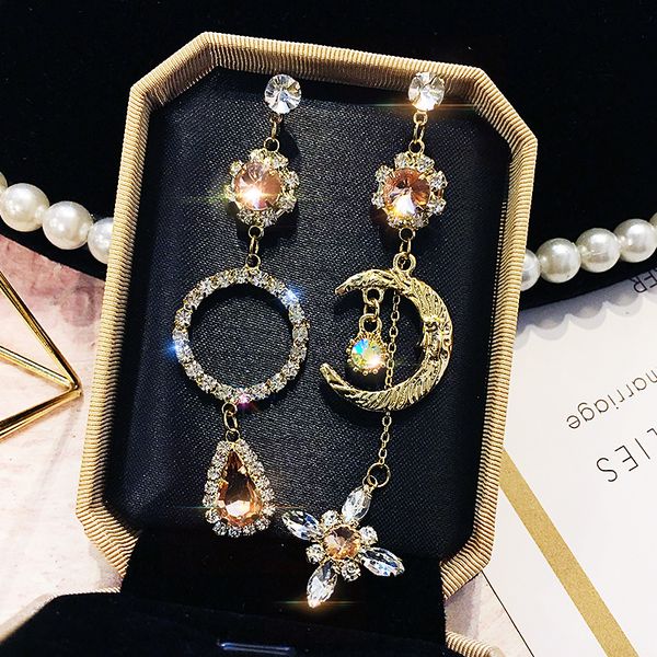 

vintage crystal moon women dangle earrings asymmetric long personality earrings bohemian fashion earrings for women statement, Silver