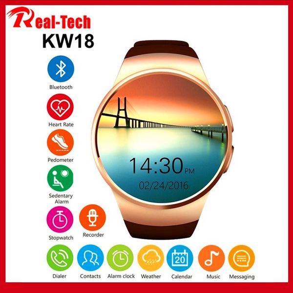

multi language android ios kw18 smart watch support sim tf card bluetooth call heart rate pedometer men women smartwatch