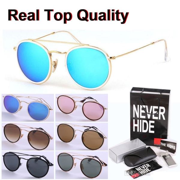 

round 3647 brand sunglasses men women mirrored glass lens retro eyewear with original box, packages, accessories, everything, White;black