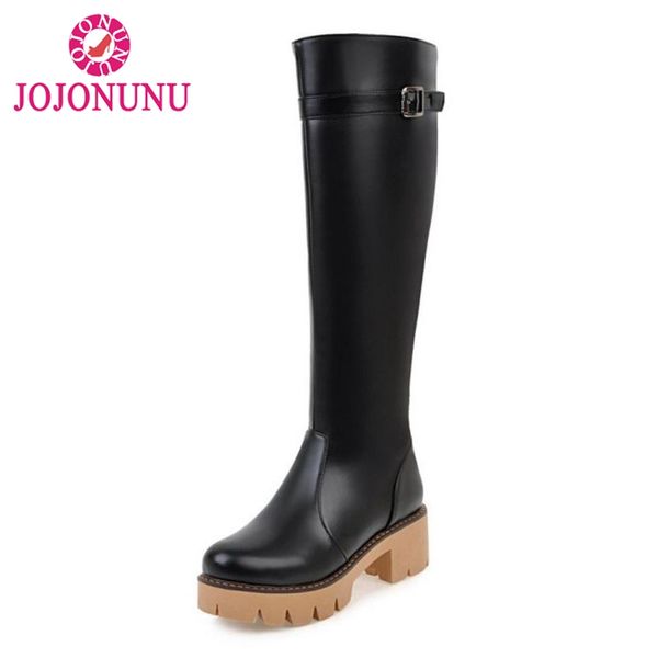 

fitwee new women's high heels boots metal buckle platform shoes women fashion classic fur warm knee high boots size 34-43, Black