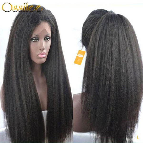 

360 lace frontal wig kinky straight wig lace frontal human hair wigs yaki human hair 150 density ossilee remy low ratio, Black;brown