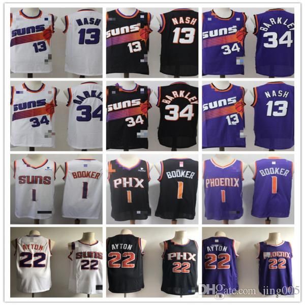 

mens phoenix suns 13 steve nash 34 charles barkley 1 devin booker 22 deandre ayton basketball shorts jerseys, Black;red