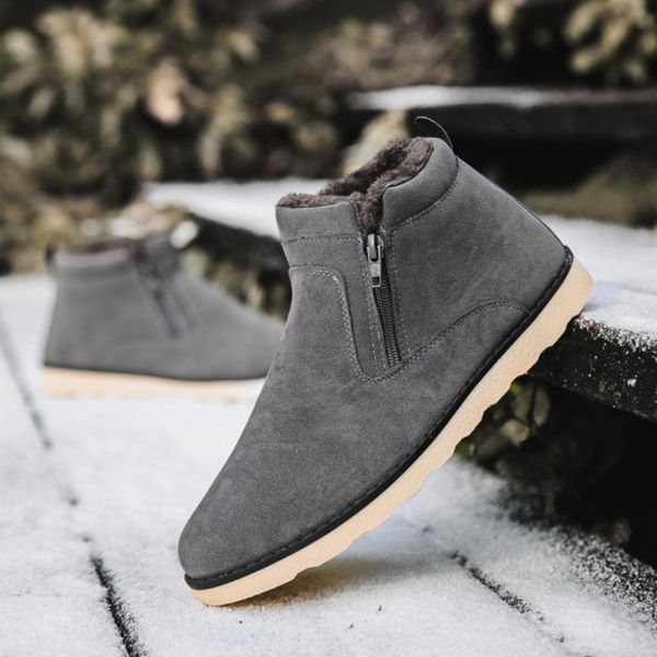 

men warm winter fur shoes ankle snow boots zip comfortable round toe ankle short plush solid flat boots size:39-44, Black