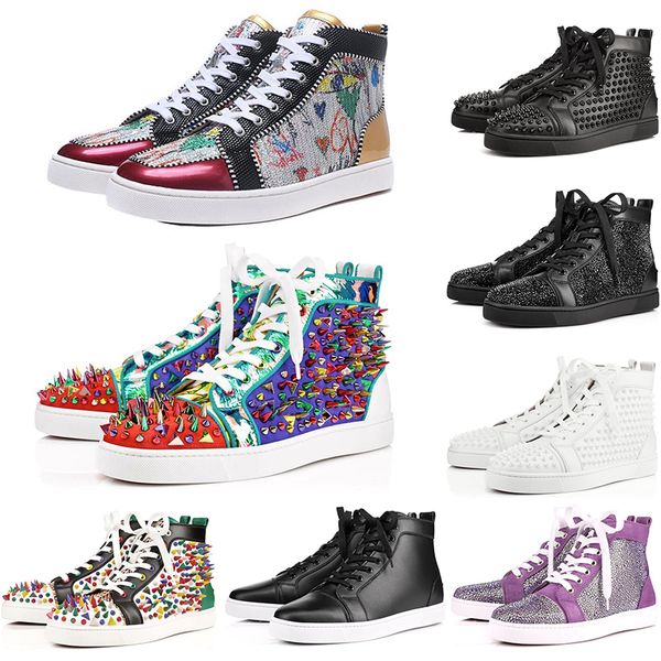 

марка моды роскошь дизайнер обуви red bottom обувь высокого шипованных шипы квартиры мужчины женщины глиттер из натуральной кожи случайные к, Black