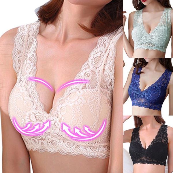 

loozykit 2020 ladies push up bra lace wireless no-ring bras fitness thin women french lingerie yoga padded bra running, White;black