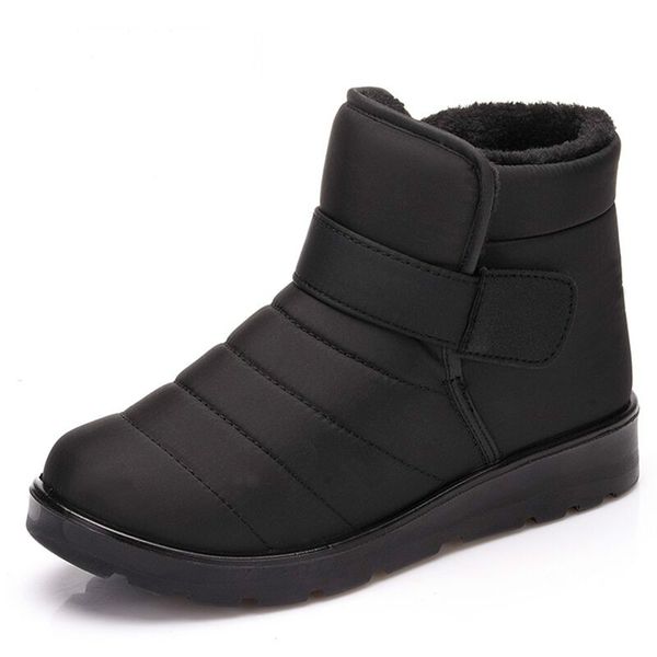 

boots dm52 shoes fashion men waterproof ankle snow warm fur plush hook & loop winter, Black