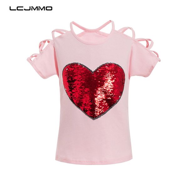 

lcjmmo 2018 summer cotton short sleeves t-shirts for girls & tees kids clothes sequins sling baby girl t shirts 3-8 years, Blue