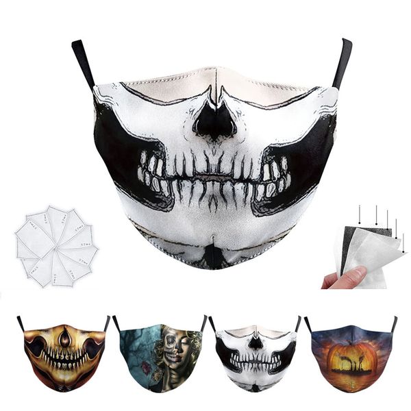 

10pcs designer luxury face mask skull flag digital sports halloween party cosplay masks reusable dust windproof cotton festive mask