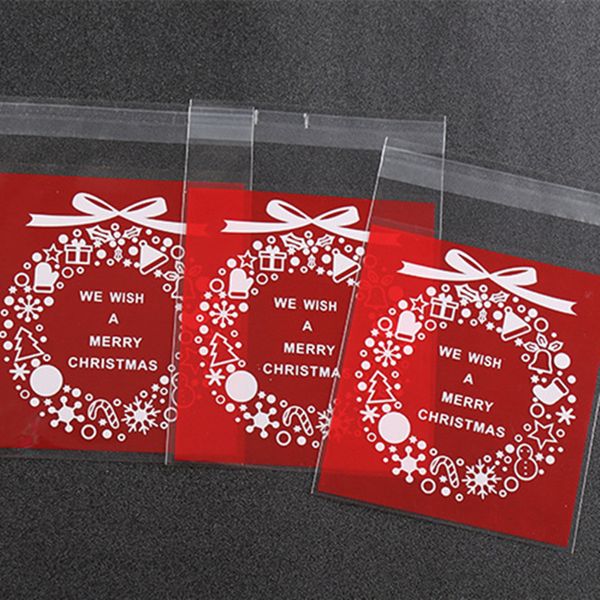 

100pcs christmas bag cookie candy package dragee self adhesive opp gifts bag new year 2020 gifts for kids presents noel navidad