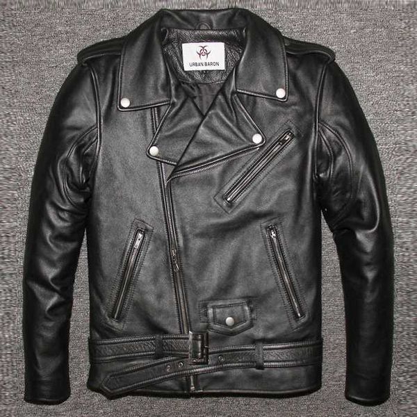 

zvaqs 2020 new men's genuine leather motorcycle jacket male cowskin oblique zipper punk rock bomber motorcycle biker coats, Black