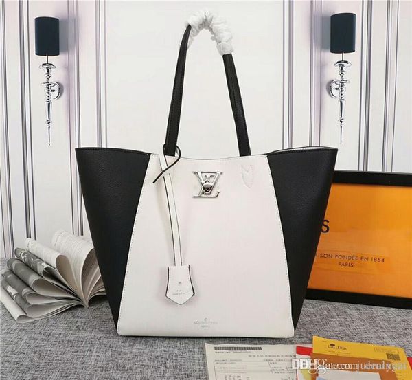 

luis vuiton designers luxury handbags purses tote bag rock me cabas calf leather lock me cabas tote bag louie lady shopping bags