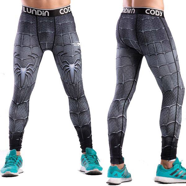 

man autumn summer casual long pants men compression slim fit 3d print fashion tight trousers leggings male brand clothing fitnes, Black