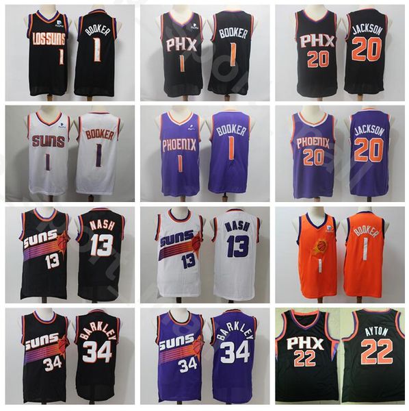 

men devin booker jersey deandre ayton josh jackson steve nash charles barkley basketball edition earned city black purple white orange, Black;red