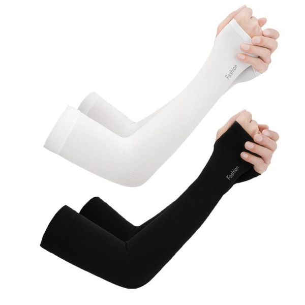 

2pcs ice silk sunscreen cuff summer riding cool sleeves running arm sleeves, Black