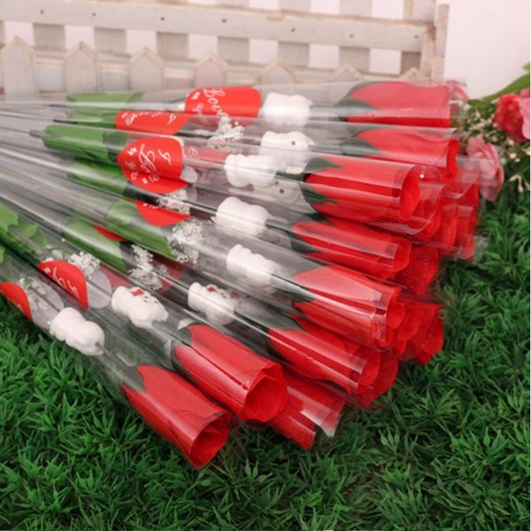 

30 pieces/lot simulation rose flower single red roses cartoon bear with a heart-shaped sticker valentines day gift mothers day gift wedding