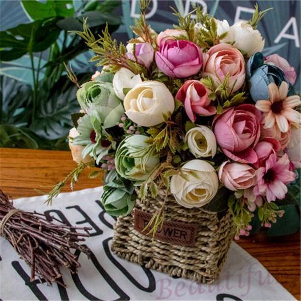 

12pcs silk roses artificial fake flower heads wedding bouquet diy party decorative rose flower home decor imitation fake flowers