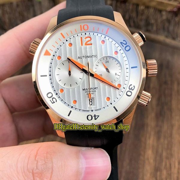 

multifort gent m005.914.17.030.00 оранжевый циферблат япония vk кварцевый хронограф мужские часы из розового золота каучуковый ремешок спорт, Slivery;brown