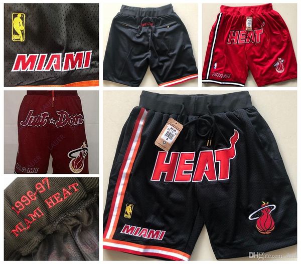 

mens miami heat 3 wade 7 dragic 22 butler 21 whiteside just don shorts vintage breathable pocket nba pants sweatpants classic short, Black