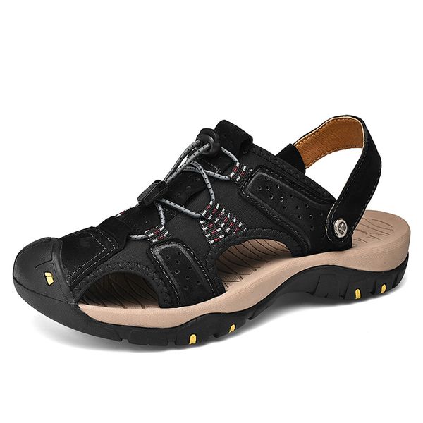 

new fashion summer leisure beach men shoes leather man sandals breathable gladiator sandals size 38-46, Black