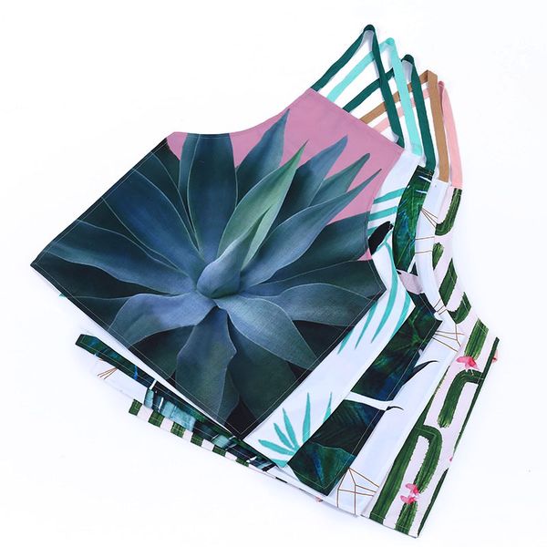 

1pcs banana pineapple cactus pattern apron bibs home cooking baking coffee shop cleaning aprons kitchen accessories 46134