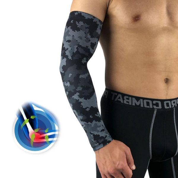 

dayselect 1pcs camouflage black sports elastic arm guard basketball volleyball arm sleeves armband sport elbow pads warmers, Black;gray