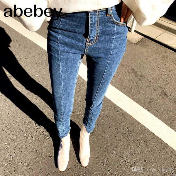 

spring summer irregular stretch patchwork denim jeans women skinny tassel high waist pants capris female pencil jeans 2019, Blue