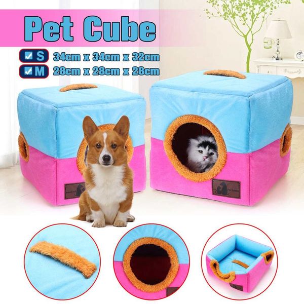 

s/m size pet dog cat bed house portable kennel doggy cube cave nest cozy cushion pad