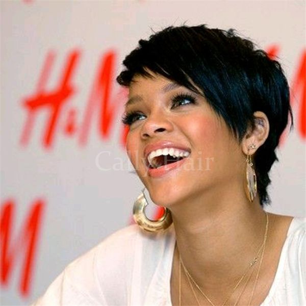 Indian Hair Glueless Full Lace Rihanna Chic Cut Human Short Hair
