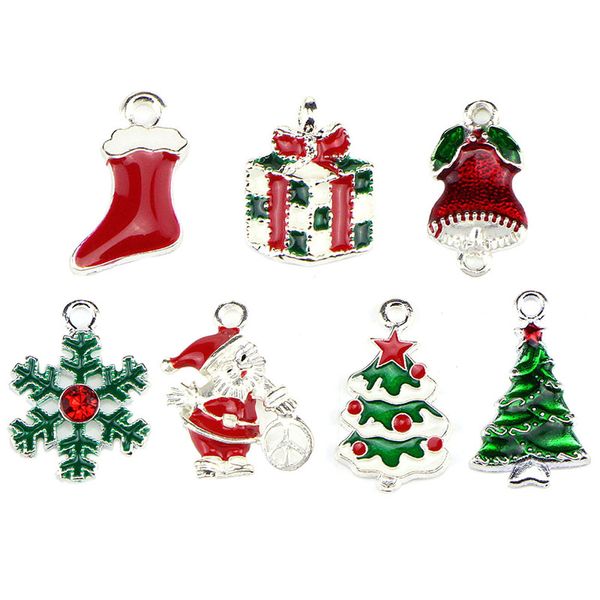 

10pcs/lot merry christmas deer tree santa claus enamel charms pendant fashion jewelry accessories fit bracelet necklace diy