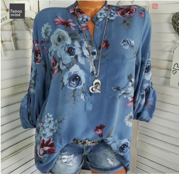 

summer blouse women 2019 new long sleeve floral printing v neck loose shirts casual blusas plus size 5xl, White