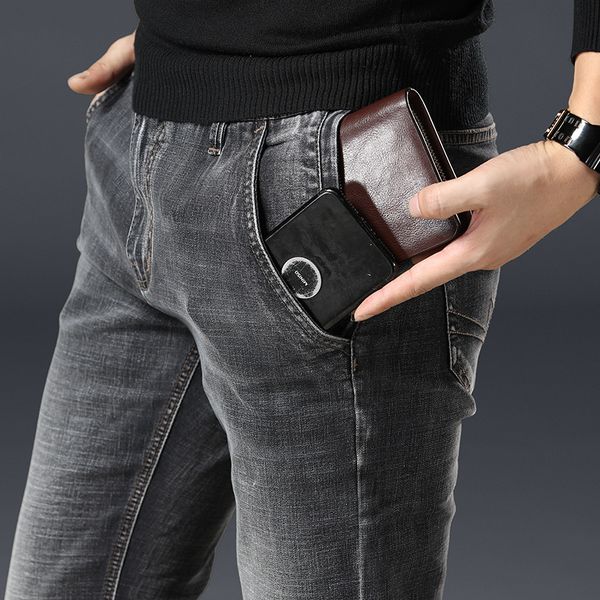 

brand jeans men 2019 new autumn winter grey cotton denim pants casual streetwear fashion male long trousers size 48, Blue