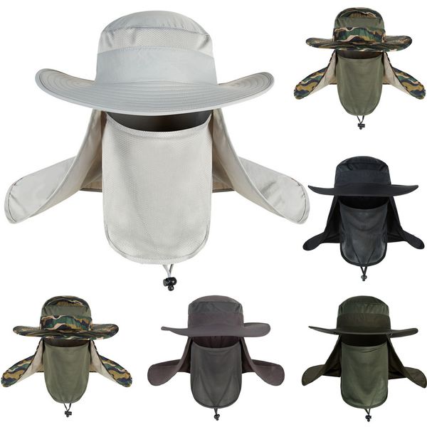 

mens wide brim bucket hat cover face neck fisherman caps outdoor hiking fishing
