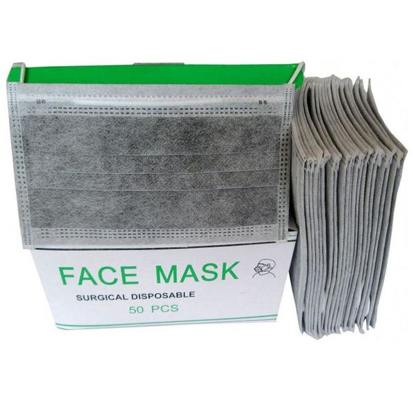 

four layers activated carbon dust proof disposable earloop face masks gray color