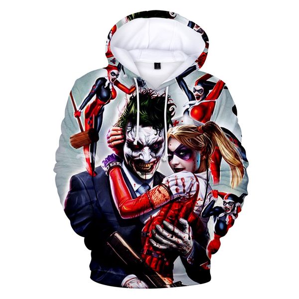 

haha joker 3d print funny hoodie halloween crazy smile pullover long sleeve sweatshirt fashion stree coats cool sportwear, Black